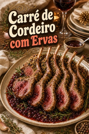Carré de Cordeiro em Crosta de Ervas e Molho de Vinho