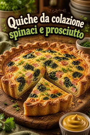 Quiche colazione facile e filante con spinaci e prosciutto