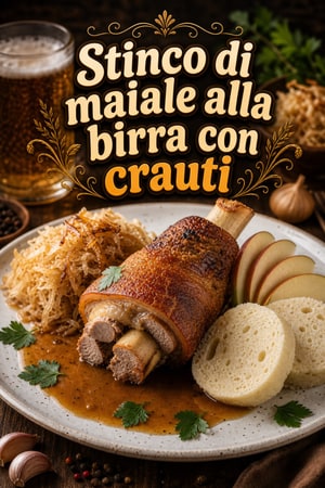 Stinco di maiale alla birra con crauti e gnocchi soffici