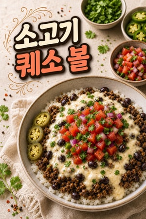 치즈 폭탄 소고기 퀘소 볼 레시피 - 신선한 피코 데 가요를 곁들인 든든한 한 그릇