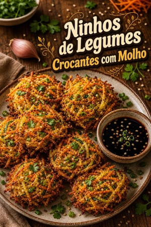 Ninhos de Legumes Crocantes com Molho de Soja e Mirin