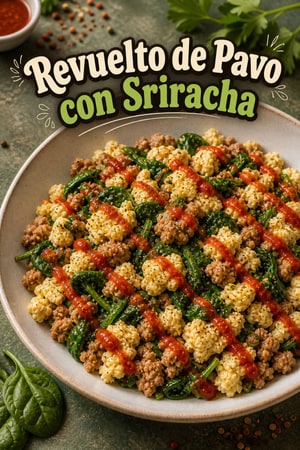 Revuelto Picante de Pavo y Claras con Sriracha y Espinacas