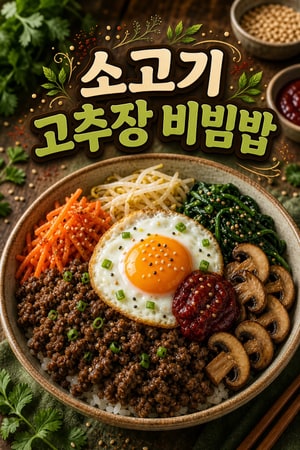 집에서 만드는 고추장 소스 소고기 비빔밥 매콤달콤 야채 듬뿍 한 그릇 레시피, 빠른 저녁용 참기름 향 가득