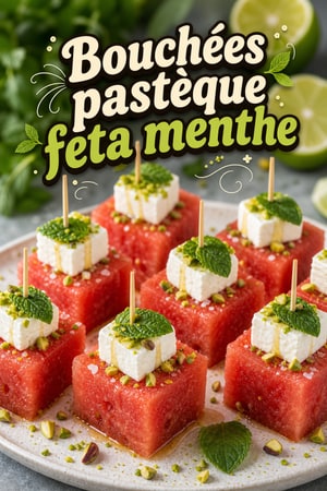 Bouchées pastèque, menthe et feta au zeste de citron vert