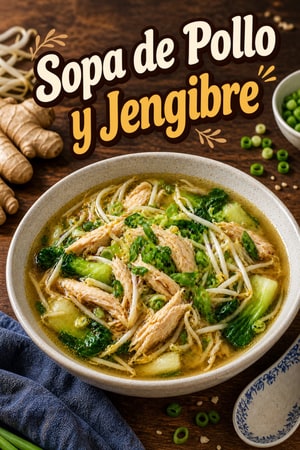 Sopa de Pollo y Jengibre con Brotes de Soja Frescos