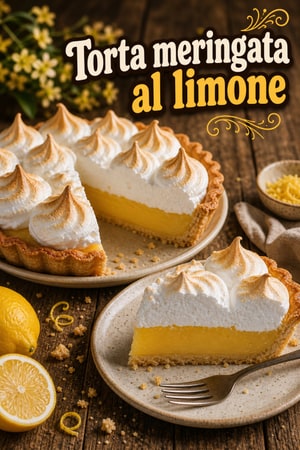 Torta meringata al limone con crosta burrosa e scorza fresca