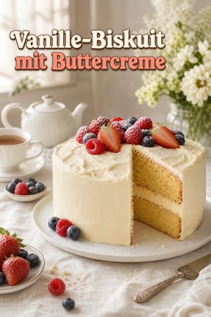 Klassischer Vanille-Biskuitkuchen mit Buttercreme