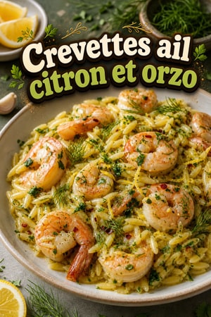 Crevettes au Beurre d'Ail, Citron et Orzo aux Herbes