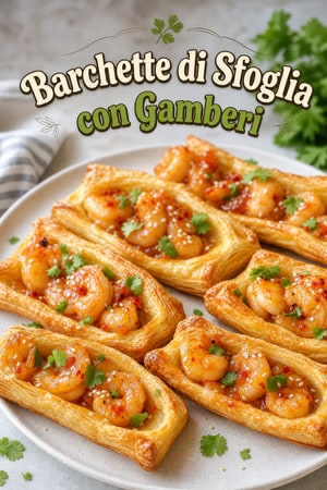 Barchette di Pasta Sfoglia con Gamberi al Dolce Peperoncino