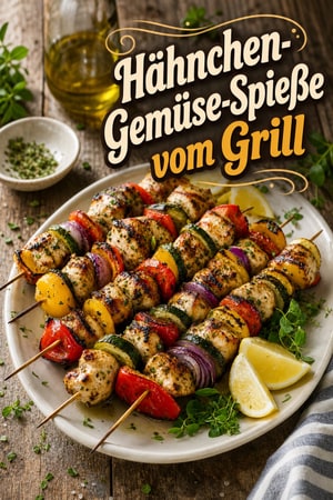 Gegrillte Hähnchen-Spieße mit mariniertem Gemüse
