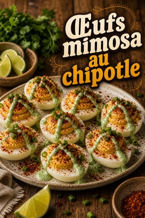 Œufs mimosa fumés au chipotle et yaourt aux fines herbes