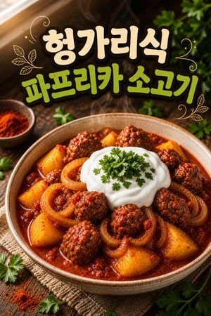 집에서 만드는 헝가리 야니아: 파프리카와 카라웨이로 끓인 진한 소고기·양파 스튜, 사워크림으로 마무리