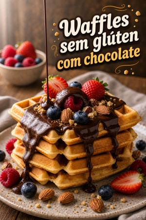 Waffles crocantes sem glúten com molho de chocolate vegano