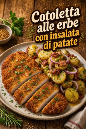 Cotoletta di maiale alle erbe con insalata di patate tedesca