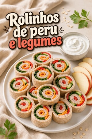Mini Enrolados de Peru e Legumes com Molho Ranch Cremoso