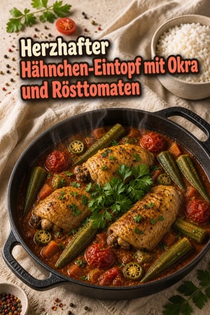 Herzhafter Hähnchen-Eintopf mit Okra und Rösttomaten