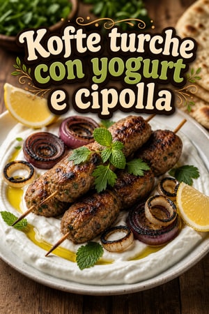 Kofte turche speziate con yogurt e salsa di cipolla