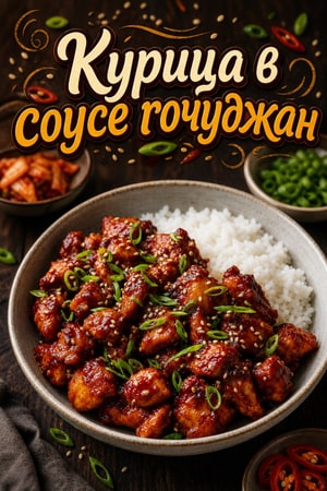 Острая курица в соусе гочуджан с кунжутом и зеленью