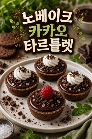 노베이크 카카오 타르틀렛 — 바삭한 쿠키 크러스트와 생카카오 가나슈, 플레이크 소금으로 완성한 디저트