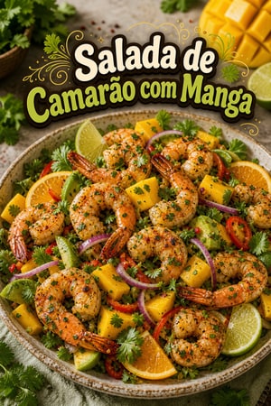 Salada Tropical de Camarão: Fusão Thai-Mexicana com Manga