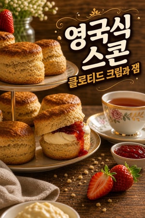 영국 정통 클래식 스콘: 클로티드 크림과 딸기잼을 곁들인 티타임의 정석