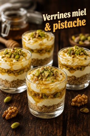 Verrines de crème au miel et à la pistache