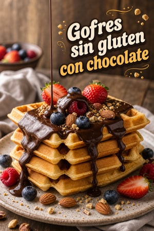 Gofres crujientes sin gluten con salsa de chocolate