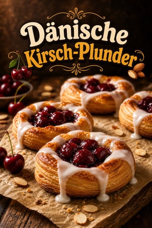 Kirsch-Dänische Blätterteiggebäck mit Mandel-Glassur
