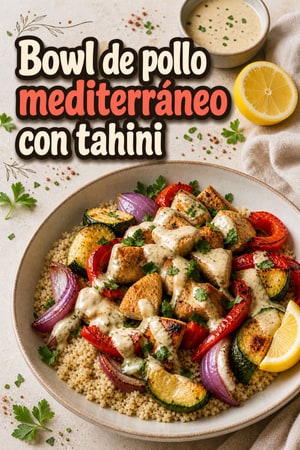 Bowls de Pollo Mediterráneo al Horno con Salsa de Tahini