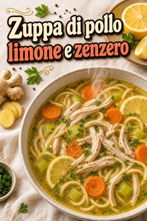 Zuppa di pollo limone e zenzero per il raffreddore