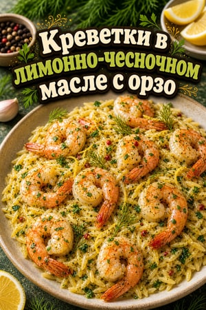 Креветки с лимонно-чесночным маслом и пастой орзо