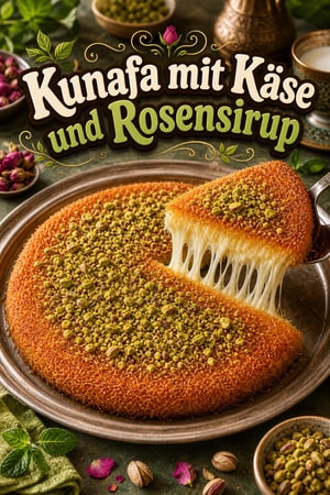 Authentische Kunafa mit Käse und aromatischem Rosensirup