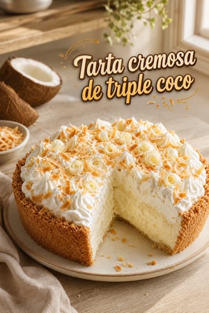 Tarta cremosa de triple coco