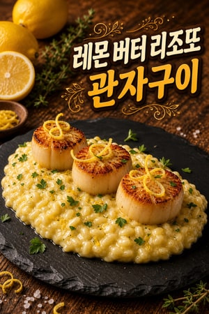 상큼한 레몬 버터 리조또를 곁들인 관자 버터구이 레시피