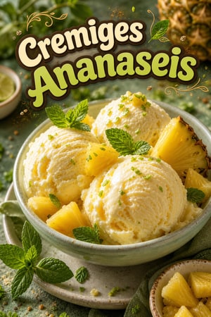 Cremiges hausgemachtes Ananaseis mit frischen Früchten