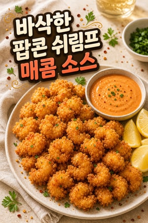 겉바속촉의 정석! 매콤한 소스를 곁들인 황금빛 팝콘 쉬림프 레시피