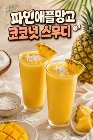 파인애플 브리즈 스무디 – 코코넛과 망고로 만드는 열대 과일 스무디
