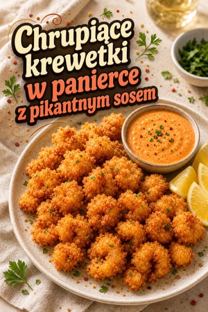 Chrupiące złociste krewetki popcorn z pikantnym sosem