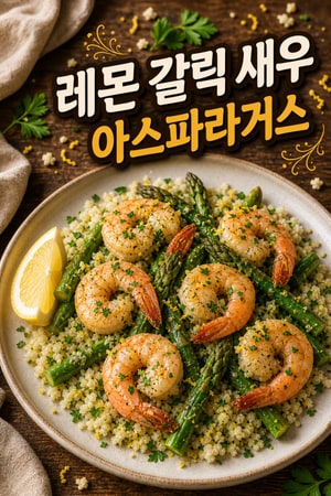 상큼한 레몬 갈릭 새우와 아스파라거스 컬리플라워 라이스 요리법