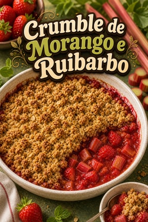 Crumble de Morango e Ruibarbo com Cobertura de Aveia