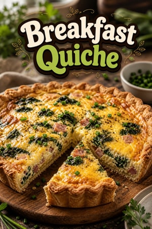 Easy Cheesy Breakfast Quiche with Spinach, Ham & Herbs