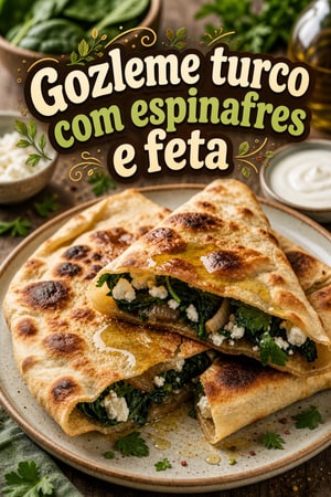 Gozleme turco caseiro: pão fino recheado de espinafres