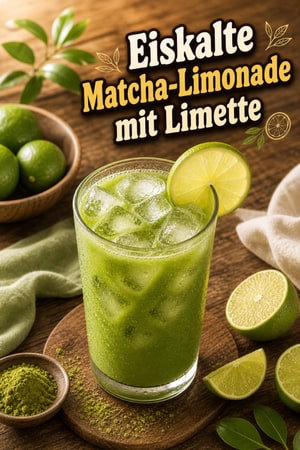 Erfrischende Eistee-Matcha-Limonade mit frischer Limette