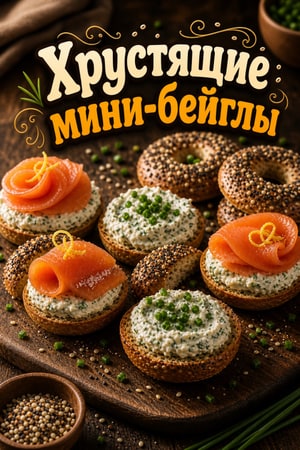 Хрустящие мини-бейглы с «everything» и травным крем-сыром