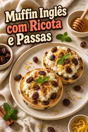 Muffin Inglês com Passas e Ricota Quente — Baixo Açúcar