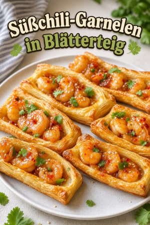 Süßchili-Garnelen in Blätterteig-Schiffchen