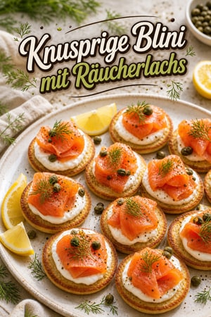 Knusprige Ofenblini mit Sauerrahm und Räucherlachs