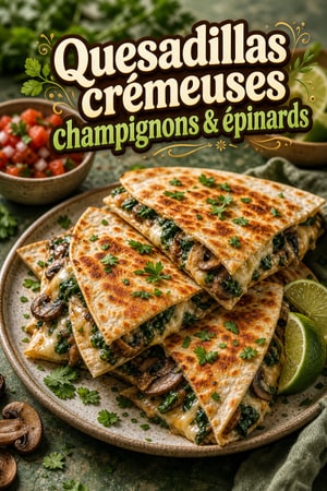 Quesadillas crémeuses champignons & épinards à l'ail