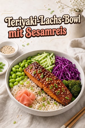 Teriyaki-Lachsbowl mit Sesamreis und knusprigem Gemüse