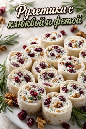 Рулеты с клюквой и фетой в сливочном сыре